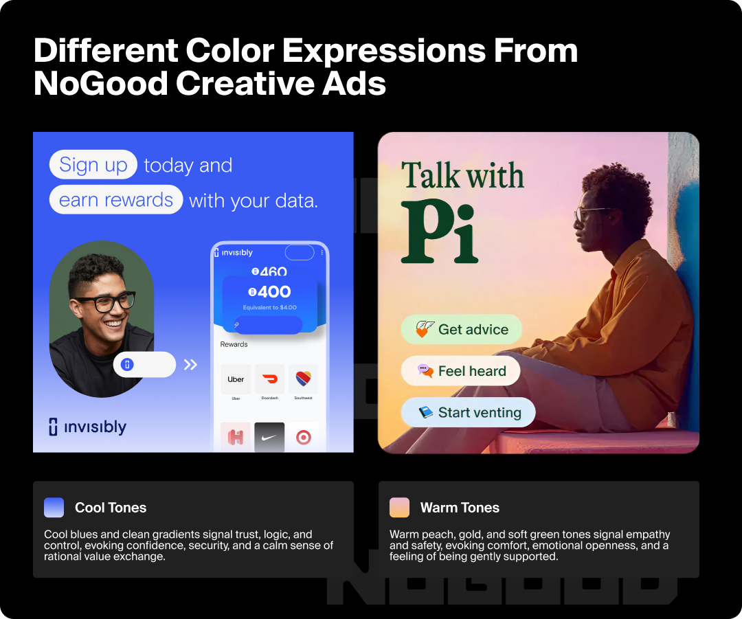 Examples of color expression in ad designs as elements of design psychology.