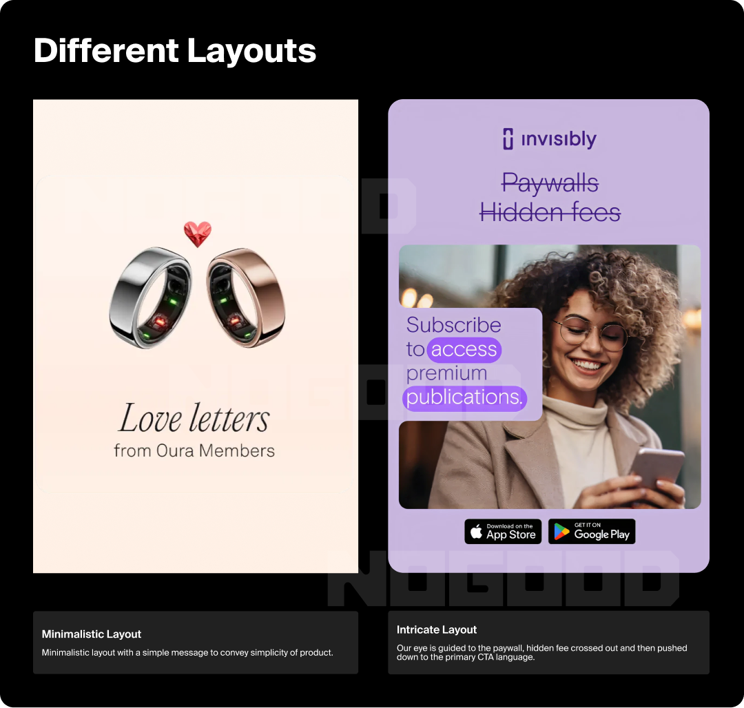 Example of a minimalistic vs. intricate layout as elements of psychology in design.